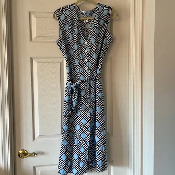NWT Draper James lattice button down sleeveless shirt dress blue white print XL - Picture 2 of 8
